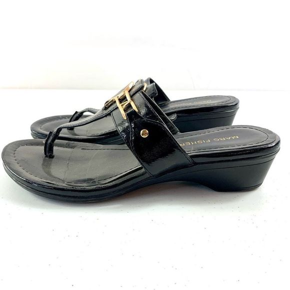 Marc Fisher Women’s Sz 9M Black Thing Heel Metal Detail Sandals - Picture 7 of 10